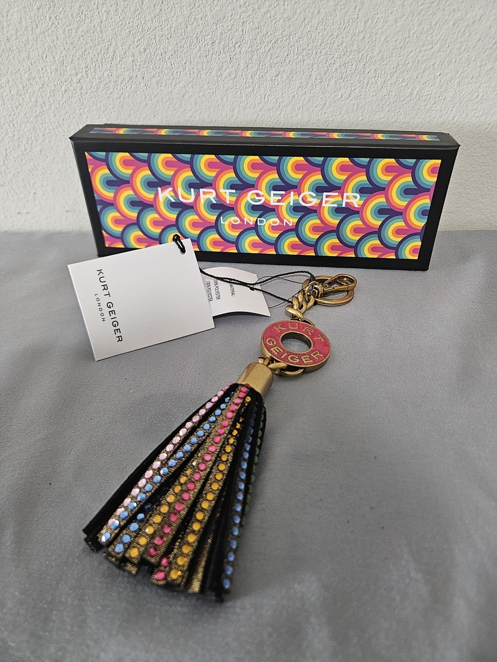 Kurt Geiger Black Multicolor Crystal Tassel Keyring
